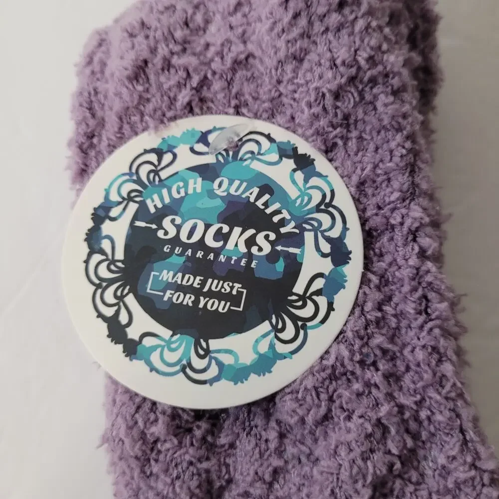 Charming Purple & White Pom-Pom Trim Cozy Socks
